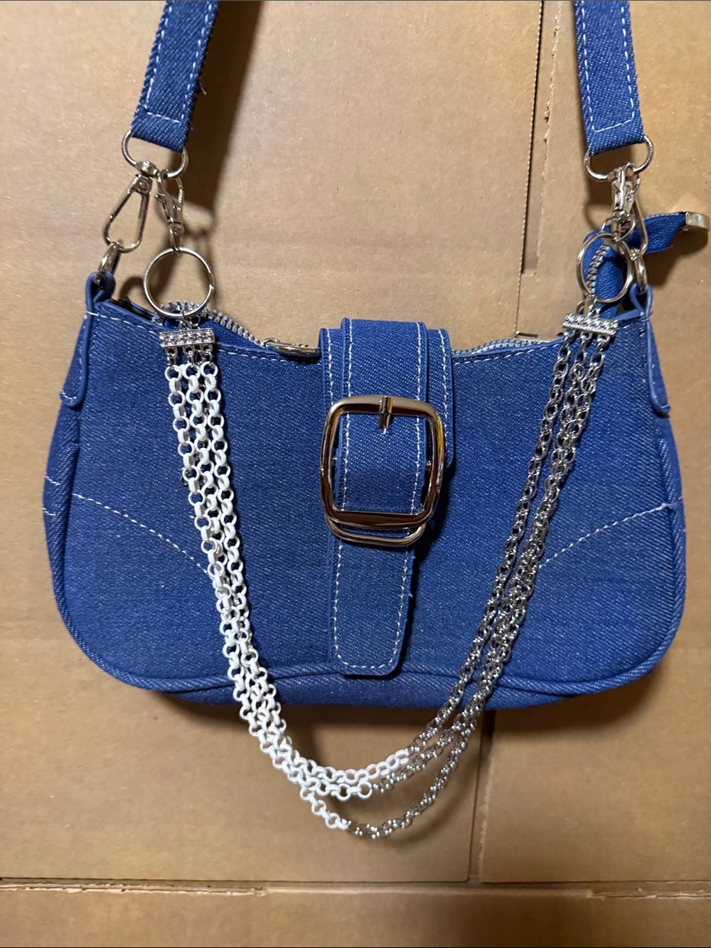 Denim Blue Women's Crossbody Bag with Chain Detail bag not for sale